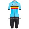 Completo Maglia + Pantaloncino con bretelle 2023 Nazionale Belgio Manica Corta Azzurro Donna